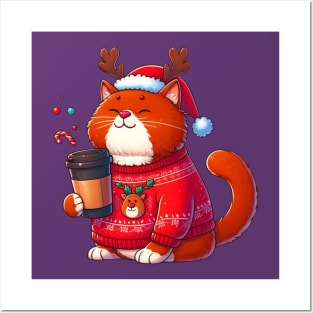 I Love Coffee Christmas And Cats, Cat And Coffee Posters and Art